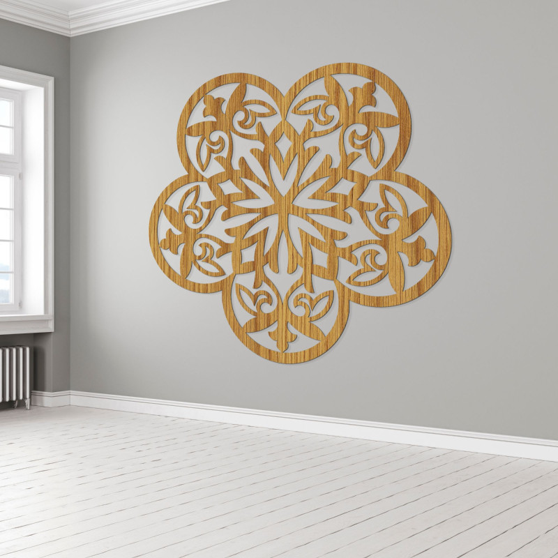 Dřevěná nástěnná dekorace mandala tajemná květina - AURELIA