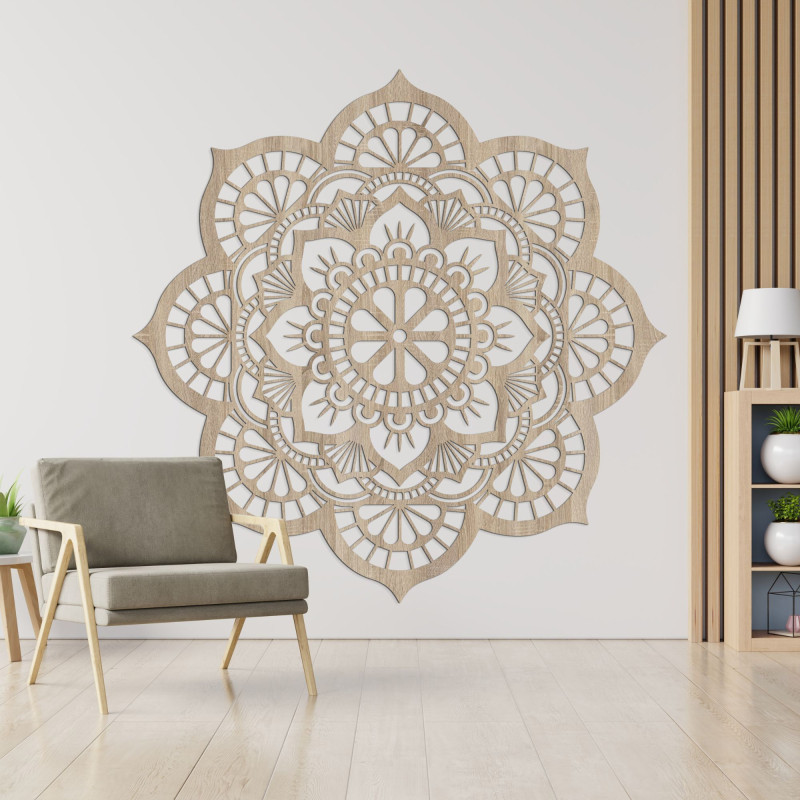Dřevěný nástěnný obraz mandala s motivem lotosového květu - LOTOIS