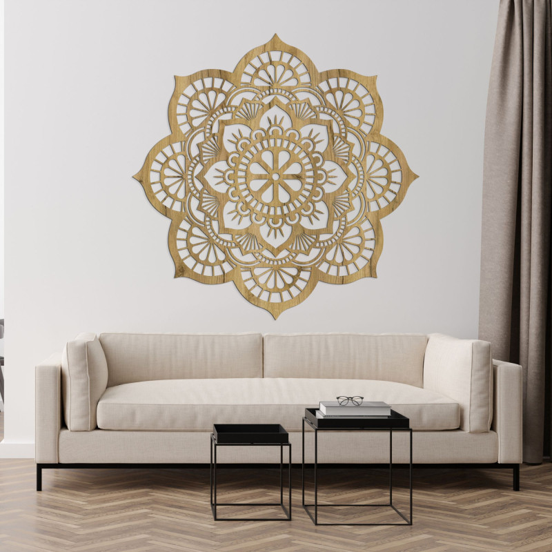 Dřevěný nástěnný obraz mandala s motivem lotosového květu - LOTOIS