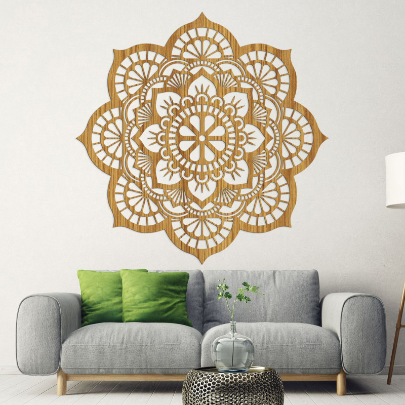 Dřevěný nástěnný obraz mandala s motivem lotosového květu - LOTOIS