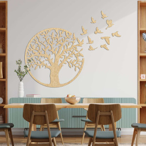 Dřevěný obrázek stromu života létajícího ptáka 2