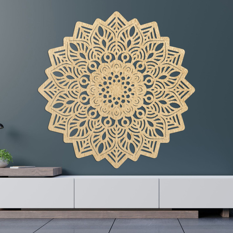 Vyřezávaná dřevěná nástěnná dekorace mandala slunce - SOLIS