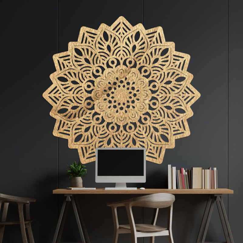 Vyřezávaná dřevěná nástěnná dekorace mandala slunce - SOLIS