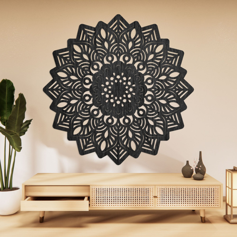 Vyřezávaná dřevěná nástěnná dekorace mandala slunce - SOLIS