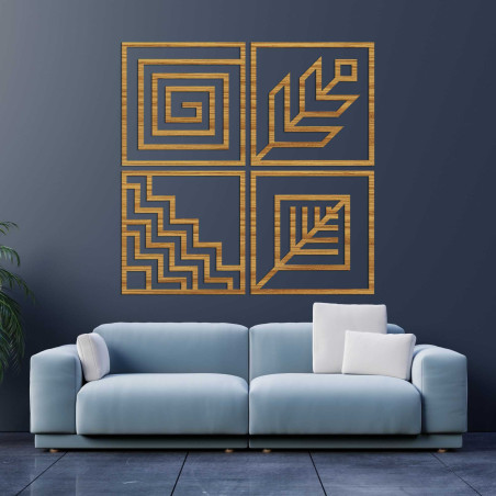 Dřevěný nástěnný obraz čtyři prvky - HADUKEN