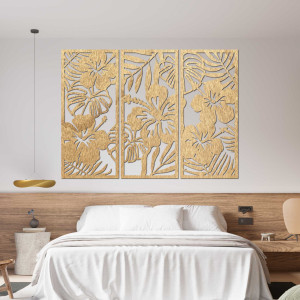 3-dílný dřevěný obraz Ibishtek Flower - DROBERE 2