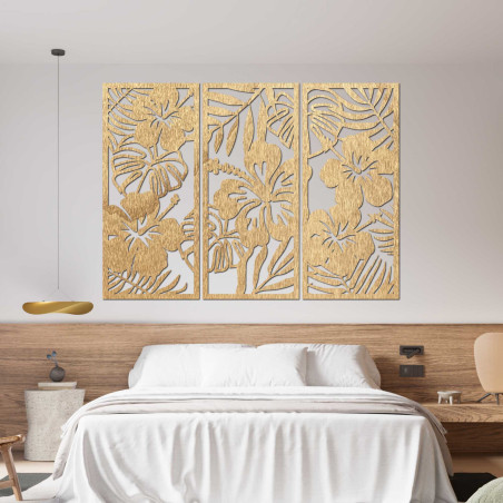 3-dílný dřevěný obraz Ibishtek Flower - DROBERE