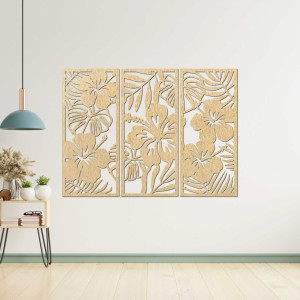3-dílný dřevěný obraz Ibishtek Flower - DROBERE 2