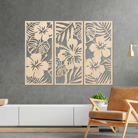 3-dílný dřevěný obraz Ibishtek Flower - DROBERE