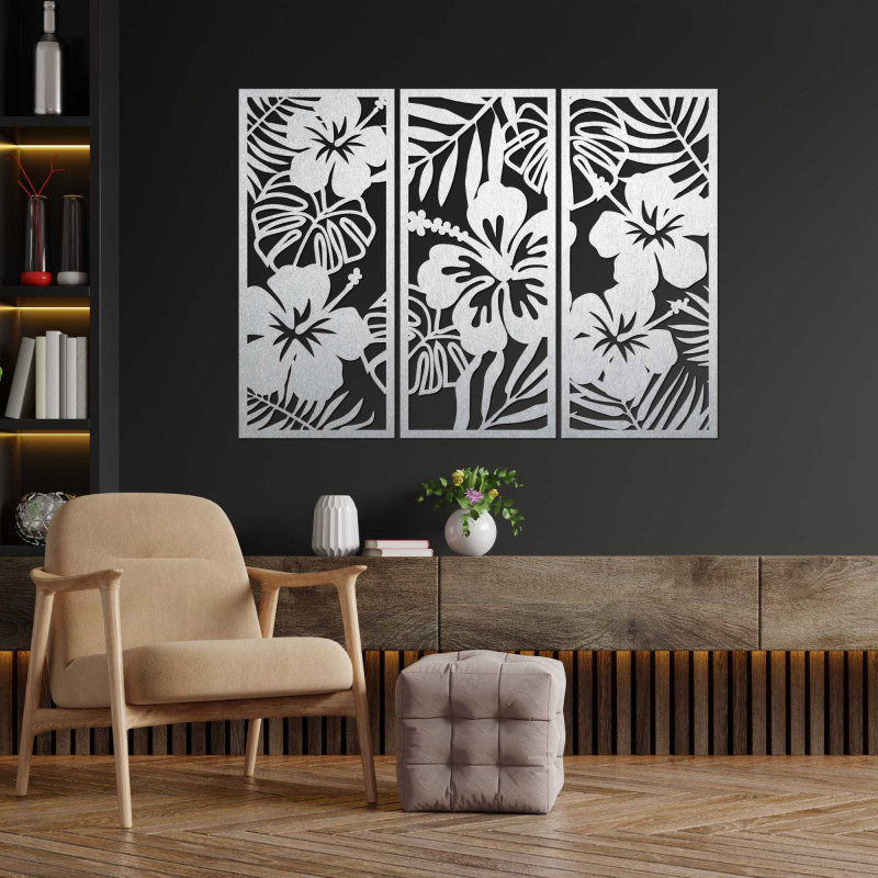 3-dílný dřevěný obraz Ibishtek Flower - DROBERE