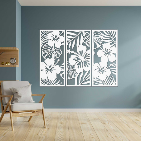 3-dílný dřevěný obraz Ibishtek Flower - DROBERE