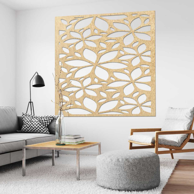 Dřevěná nástěnná dekorace květy čtverec - SAJFO