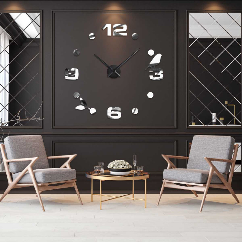 Zrcadlové moderní hodiny na zeď nalepovací -...