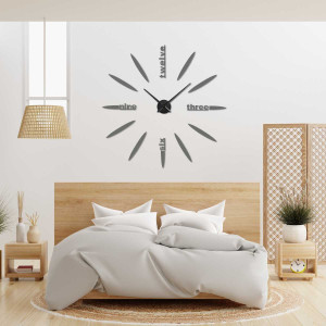 Detail 3D hodin s moderním ciferníkem, oválnými prvky a čitelnými slovními nápisy.