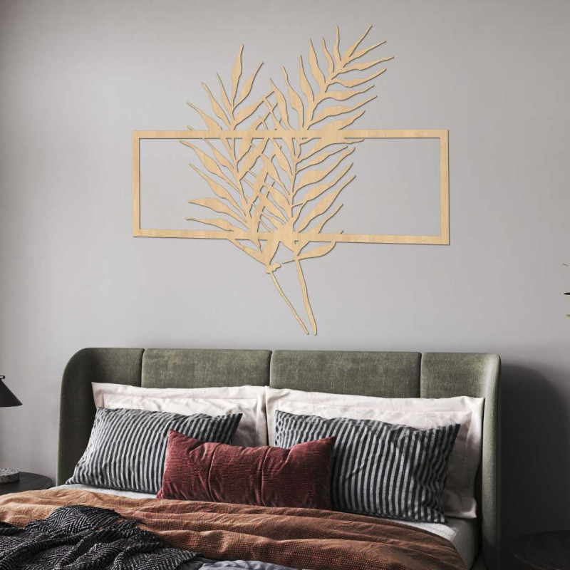 Dřevěný obraz s minimalistickými listy v rámu -...