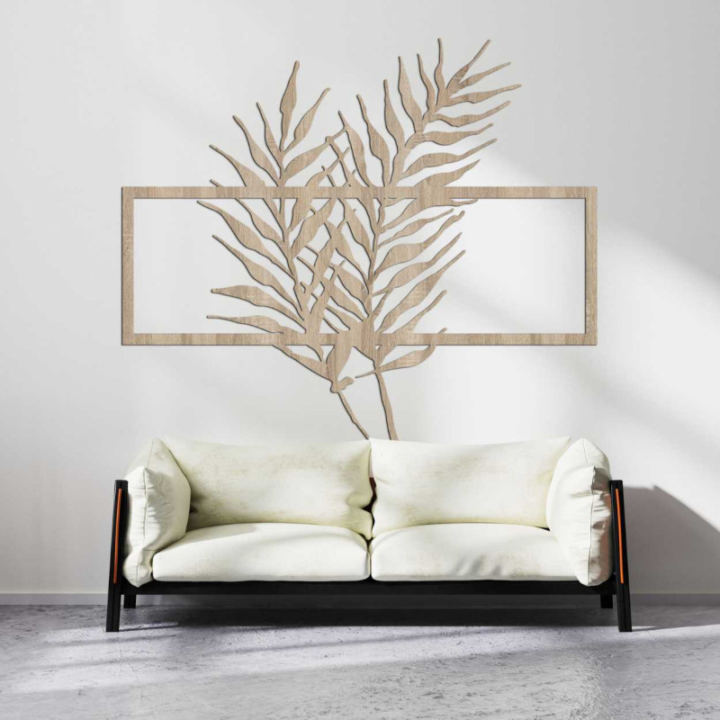 Dřevěný obraz s minimalistickými listy v rámu -...