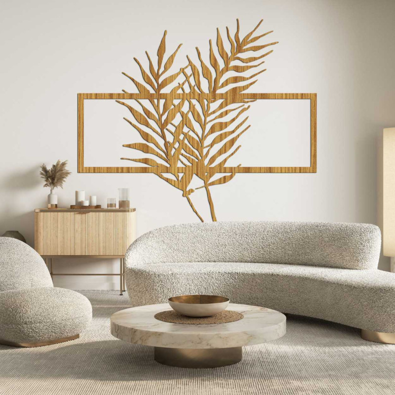 Dřevěný obraz s minimalistickými listy v rámu -...