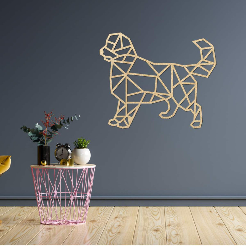 Vyřezávaný geometrický obraz na zeď pes - HAFFO