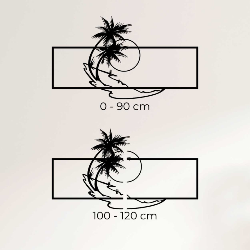 Dřevěný dekorační panel s palmami a západem...