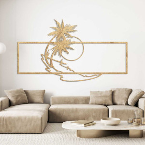 Tropická scéna se dvěma palmami a jemnými liniemi oceánu. 2