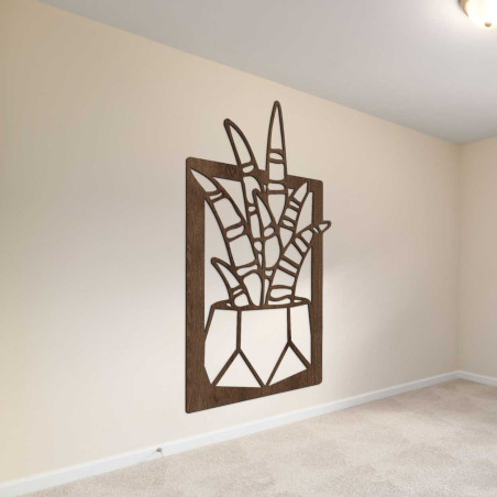 Dřevěná nástěnná dekorace se čtyřmi motivy sukulentů a kaktusů v květináčích Dřevěná nástěnná dekorace se čtyřmi motivy sukulentů a kaktusů v květináčích