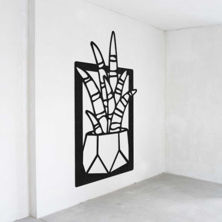 Nástěnná dřevěná dekorace s motivem přírodních rostlin a květináčů Nástěnná dřevěná dekorace s motivem přírodních rostlin a květináčů