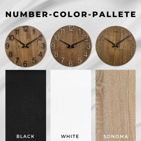 Kruhové hodiny s dekorativním výřezem ve středové části a jemnou kresbou dřeva. Kruhové hodiny s dekorativním výřezem ve středové části a jemnou kresbou dřeva.