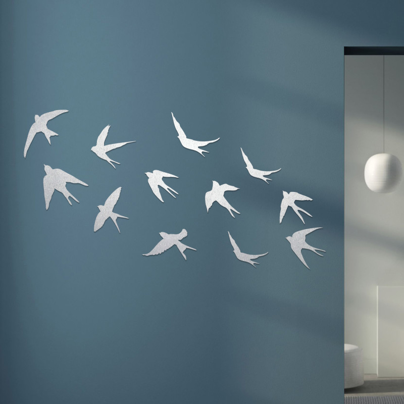 Dřevěné dekorace na zeď letící ptáci - FLOCK