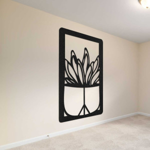 Velká dřevěná dekorace na zeď s přírodním motivem kaktusu