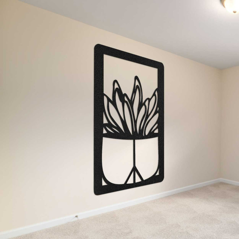 Velká dřevěná dekorace na zeď s přírodním motivem kaktusu