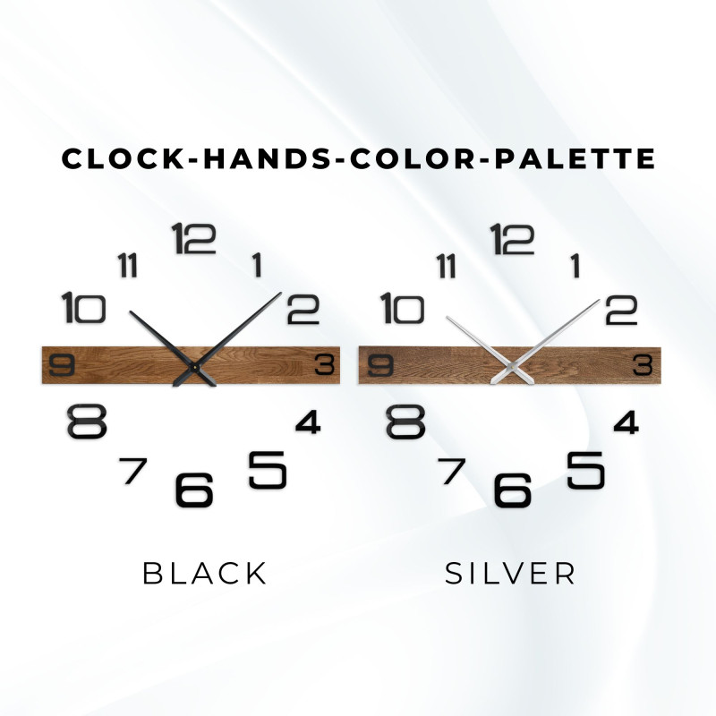 Designové dřevěné nástěnné hodiny s tmavými ručičkami a oddělenými, velkými číslicemi.