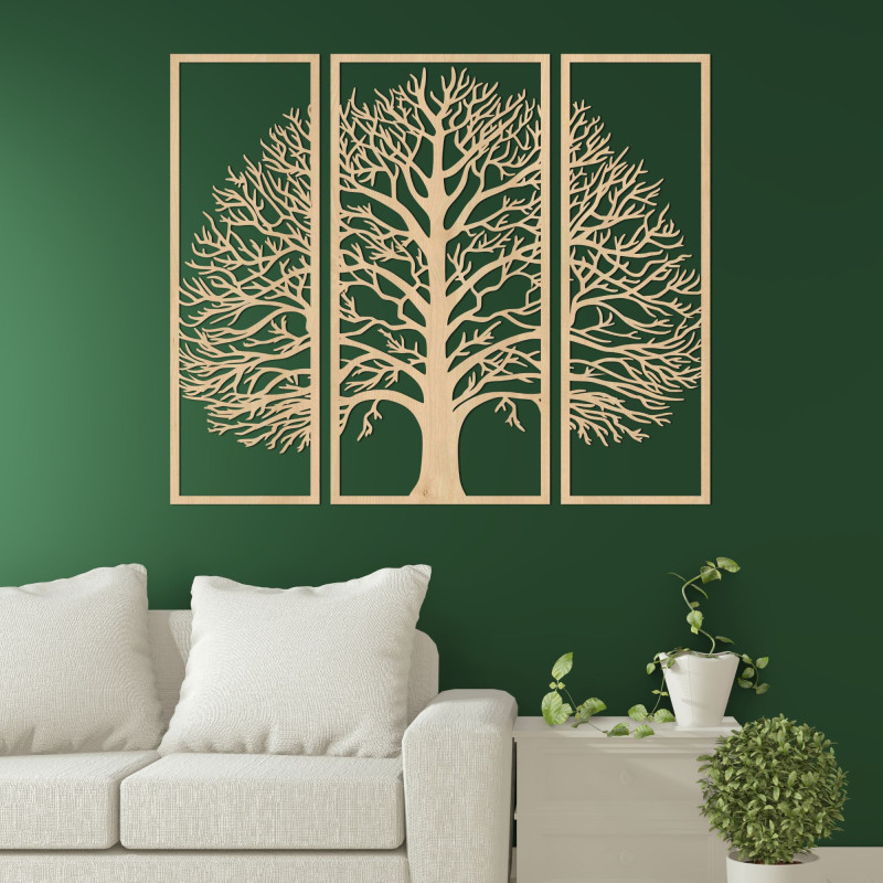 Dřevěná nástěnná dekorace Strom života: 3-dílná dřevěná dekorace na zeď