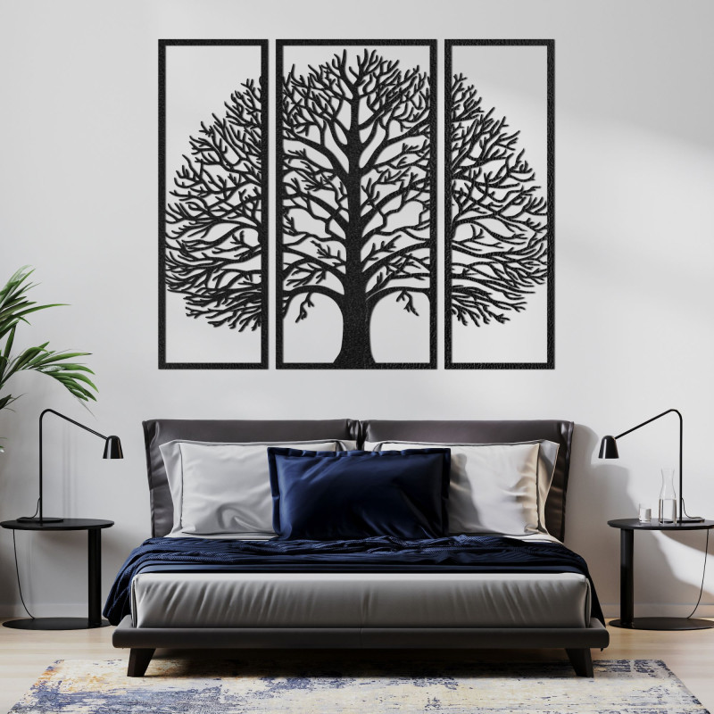 Strom života – moderní dřevěná 3-panelová nástěnná ozdoba