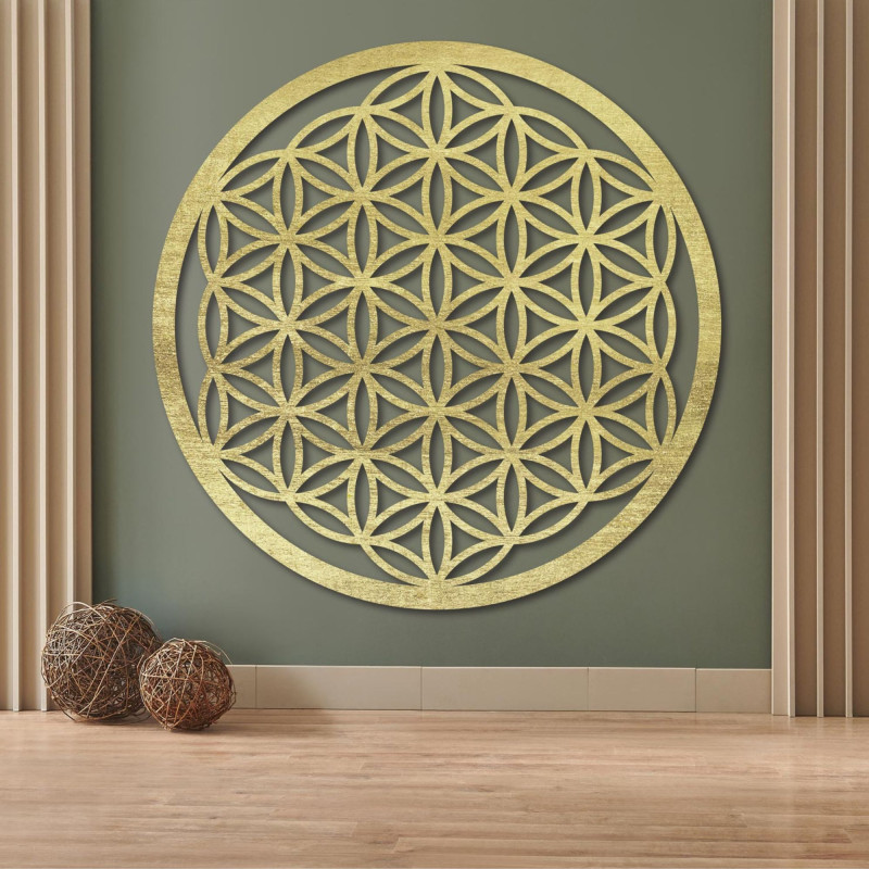 Dřevěná nástěnná dekorace Květ života, posvátná geometrie mandala.