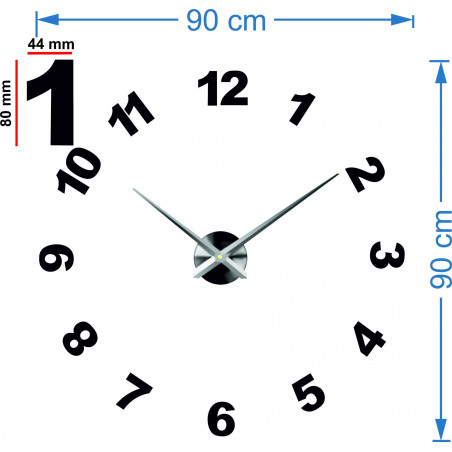 Rozměry nástěnné samolepky hodiny, desing nástěnné hodiny
