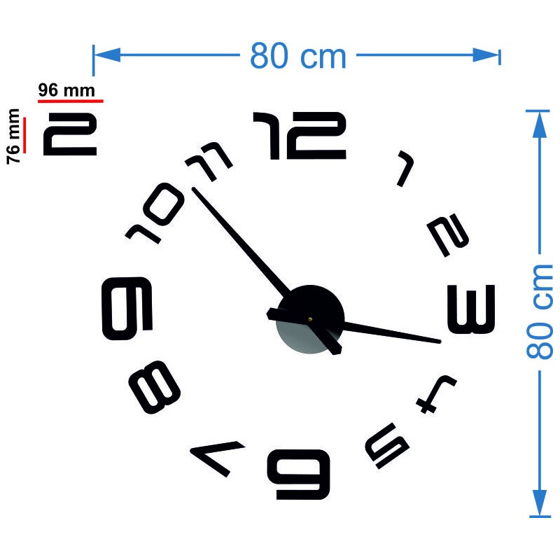 Rozměry nástěnné samolepky hodiny, desing nástěnné hodiny