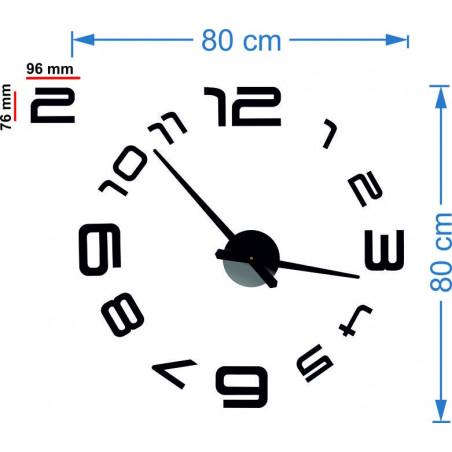 Rozměry nástěnné samolepky hodiny, desing nástěnné hodiny