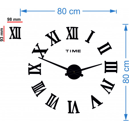 Nástěnné hodiny samolepicí MAXI PLEXI - římské číslice 2D