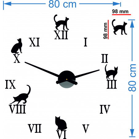 Hodiny na stenu mačky  DIY CAFORD 2D