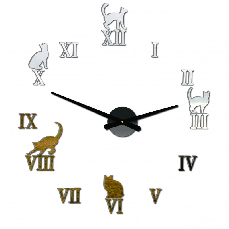 Nalepovací hodiny na zeď kočky