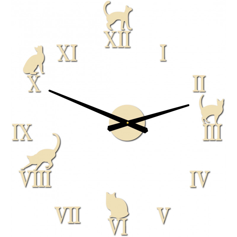 Hodiny na stenu mačky  DIY CAFORD 2D