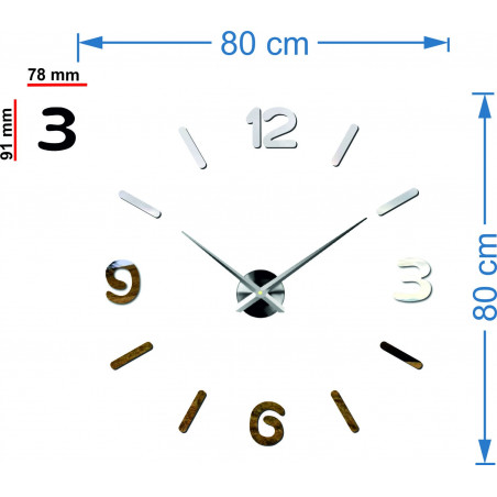 Nástenné hodiny zrkadlové velké DIY 3D PENA PMMA Nástenné hodiny zrkadlové velké DIY 3D PENA PMMA
