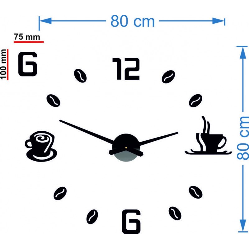 Nástěnné hodiny samolepicí kávové DIY RUBINA