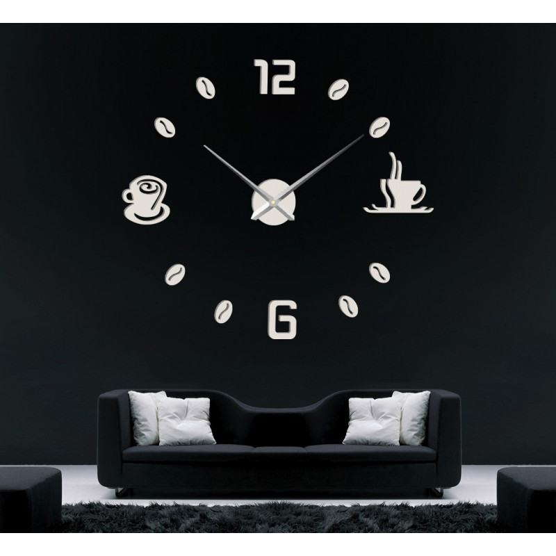 Velké nástěnné hodiny nalepovací COFFE PLEXI