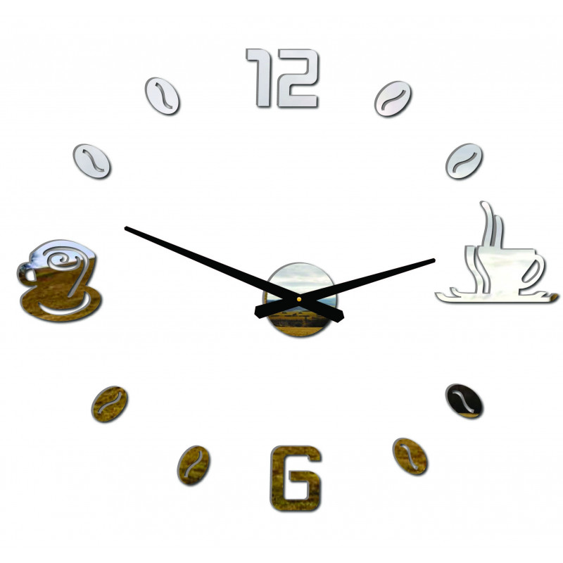 Velké nástěnné hodiny samolepicí COFFE PLEXI