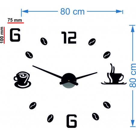 Velké nástěnné hodiny samolepicí COFFE PLEXI