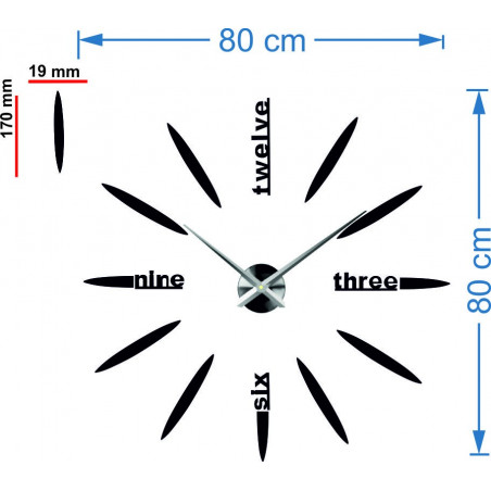 Velké nástěnné hodiny s nalepovacím zrcadlem 3D DIY SIX