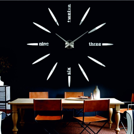 Velké nástěnné hodiny nalepovací zrcadlové 3D DIY SIX