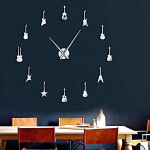 Nástěnné hodiny Kytara Moderní nálepka Zrcadlo Hodiny DIY GUITAR 2